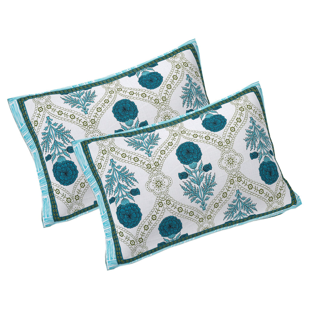 Rudra Bazaar Turquoise Blue 210 TC Cotton Double King Bedsheet With 2 Pillow Covers | Grocsy