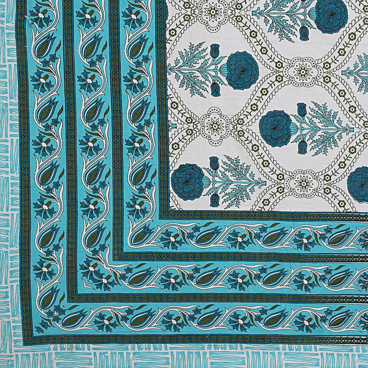 Rudra Bazaar Turquoise Blue 210 TC Cotton Double King Bedsheet With 2 Pillow Covers | Grocsy