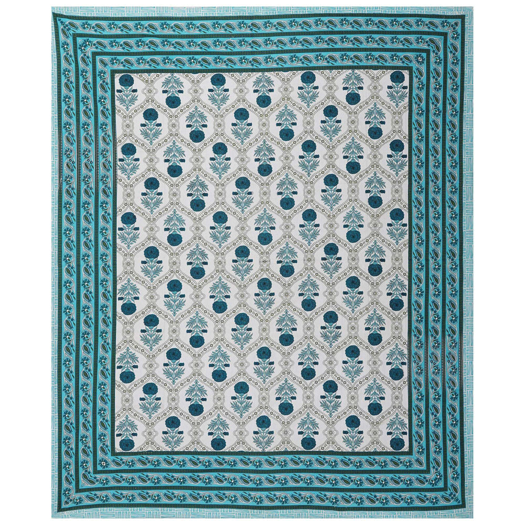 Rudra Bazaar Turquoise Blue 210 TC Cotton Double King Bedsheet With 2 Pillow Covers | Grocsy