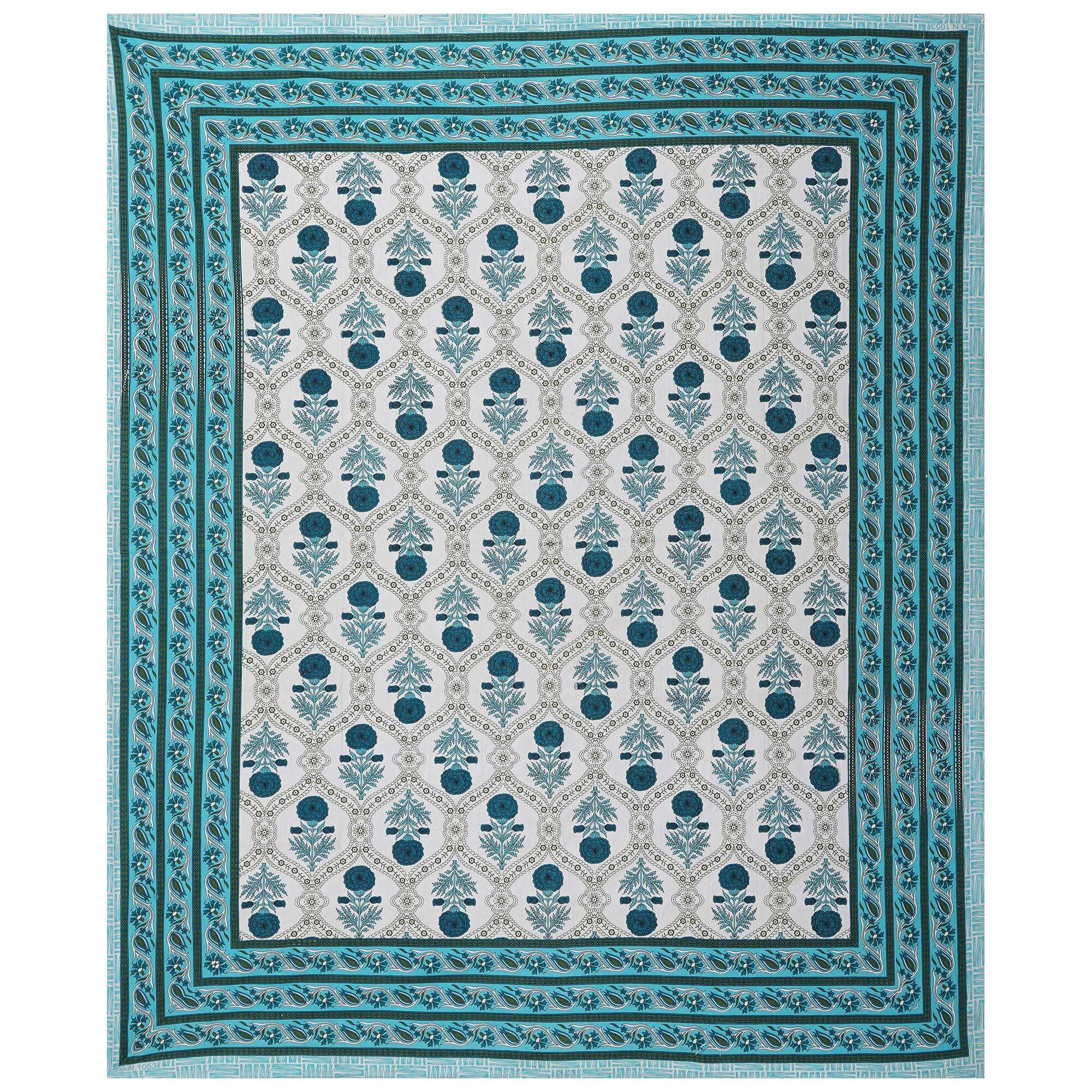Rudra Bazaar Turquoise Blue 210 TC Cotton Double King Bedsheet With 2 Pillow Covers | Grocsy
