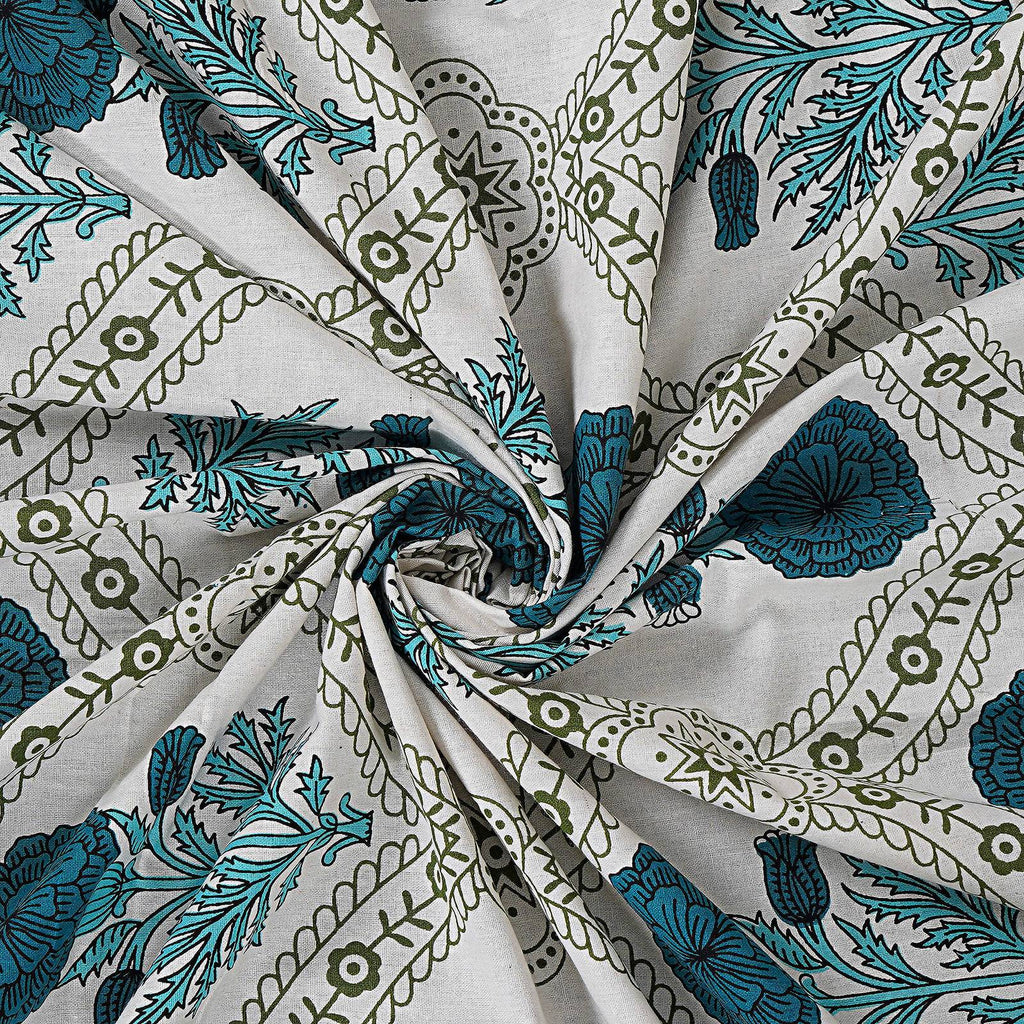 Rudra Bazaar Turquoise Blue 210 TC Cotton Double King Bedsheet With 2 Pillow Covers | Grocsy