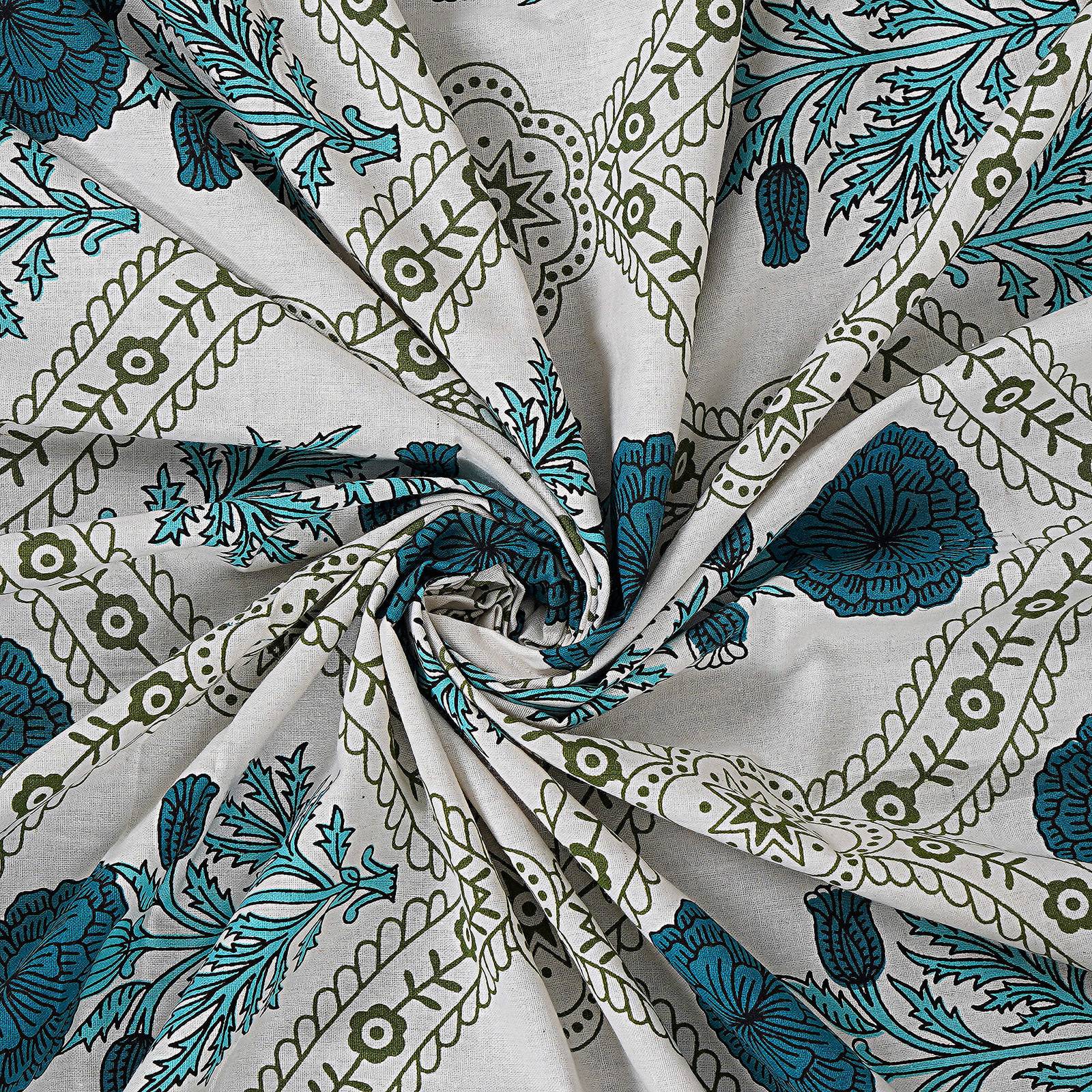 Rudra Bazaar Turquoise Blue 210 TC Cotton Double King Bedsheet With 2 Pillow Covers | Grocsy
