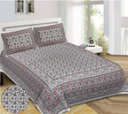 Rudra Bazaar Blue Brown 210 TC Cotton Double King Bedsheet With 2 Pillow Covers | Grocsy