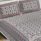 Rudra Bazaar Blue Brown 210 TC Cotton Double King Bedsheet With 2 Pillow Covers | Grocsy