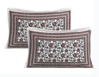 Rudra Bazaar Blue Brown 210 TC Cotton Double King Bedsheet With 2 Pillow Covers | Grocsy