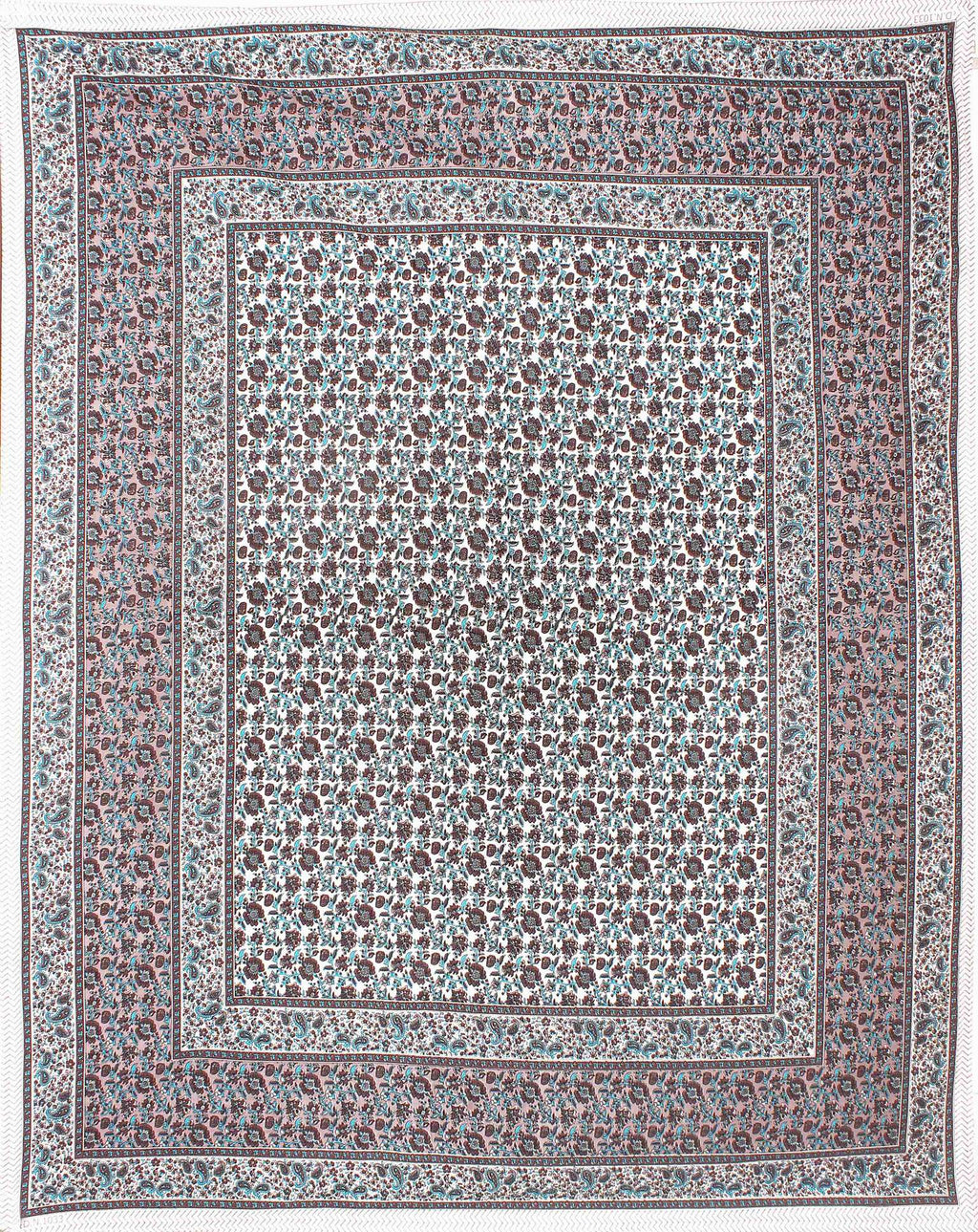 Rudra Bazaar Blue Brown 210 TC Cotton Double King Bedsheet With 2 Pillow Covers | Grocsy