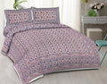 Rudra Bazaar Blue Pink 210 TC Cotton Double King Bedsheet With 2 Pillow Covers | Grocsy