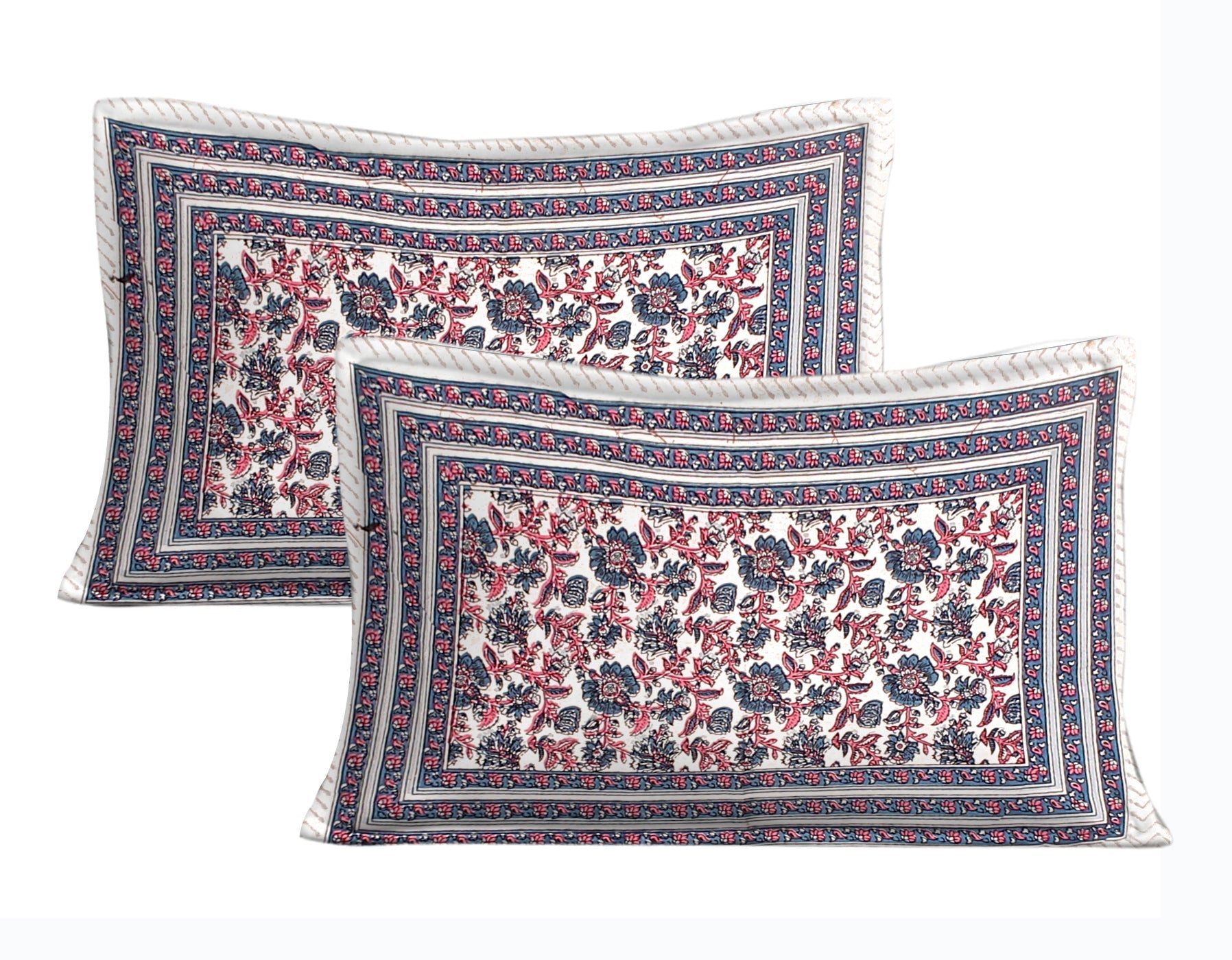Rudra Bazaar Blue Pink 210 TC Cotton Double King Bedsheet With 2 Pillow Covers | Grocsy