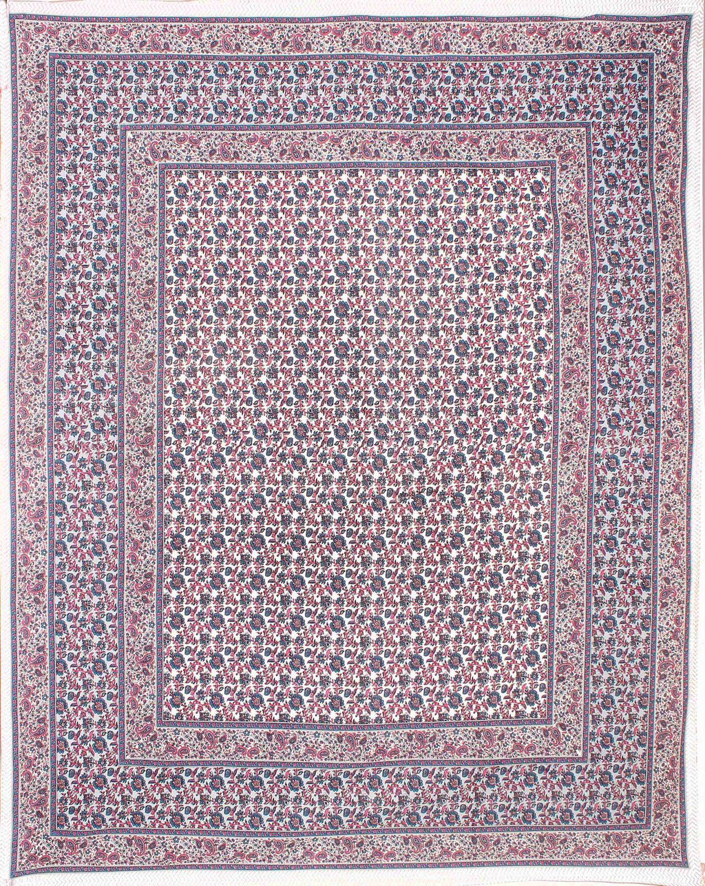Rudra Bazaar Blue Pink 210 TC Cotton Double King Bedsheet With 2 Pillow Covers | Grocsy