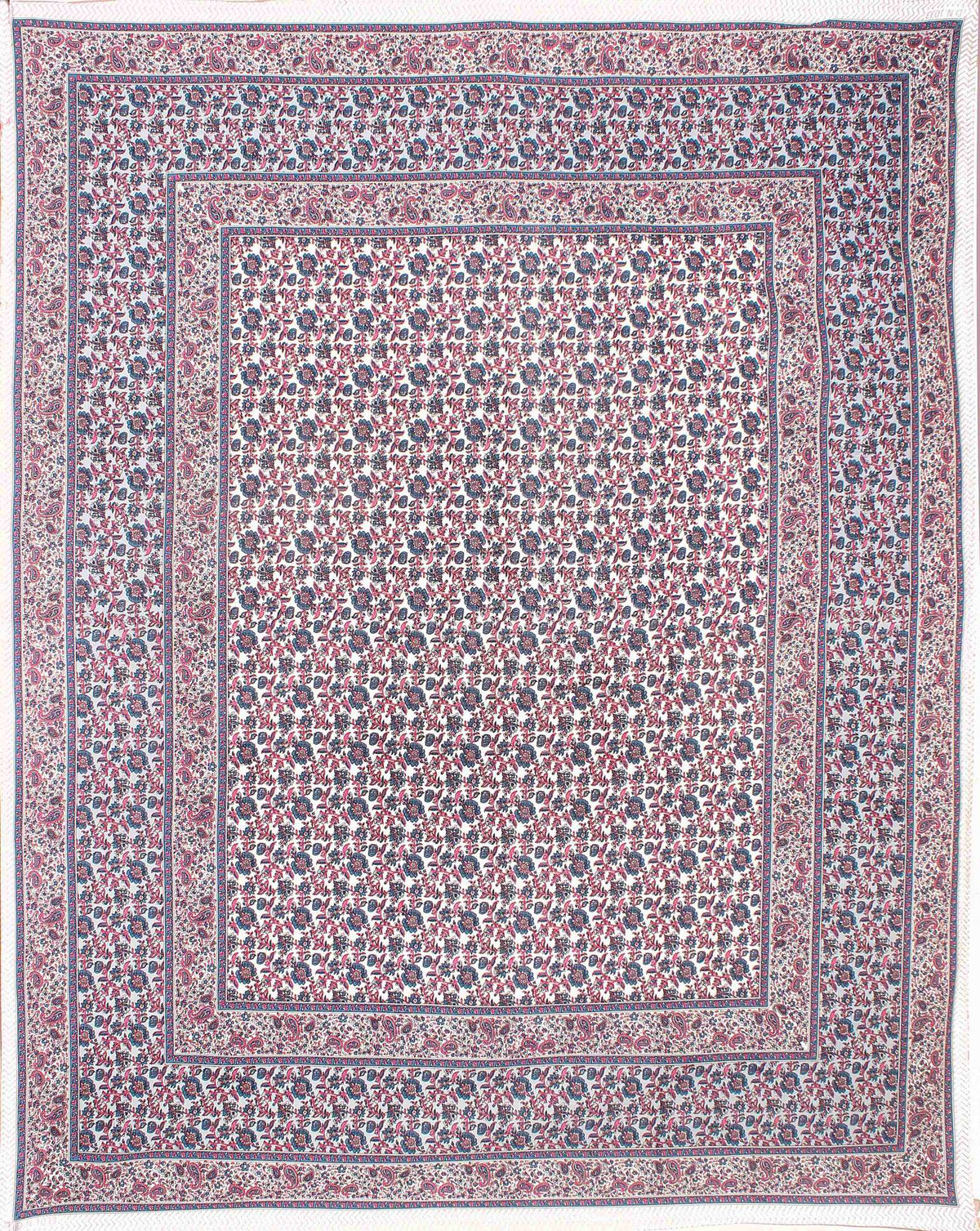 Rudra Bazaar Blue Pink 210 TC Cotton Double King Bedsheet With 2 Pillow Covers | Grocsy