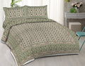 Rudra Bazaar Green 210 TC Cotton Double King Bedsheet With 2 Pillow Covers | Grocsy
