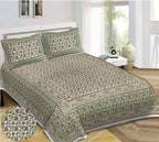 Rudra Bazaar Green 210 TC Cotton Double King Bedsheet With 2 Pillow Covers | Grocsy