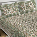 Rudra Bazaar Green 210 TC Cotton Double King Bedsheet With 2 Pillow Covers | Grocsy