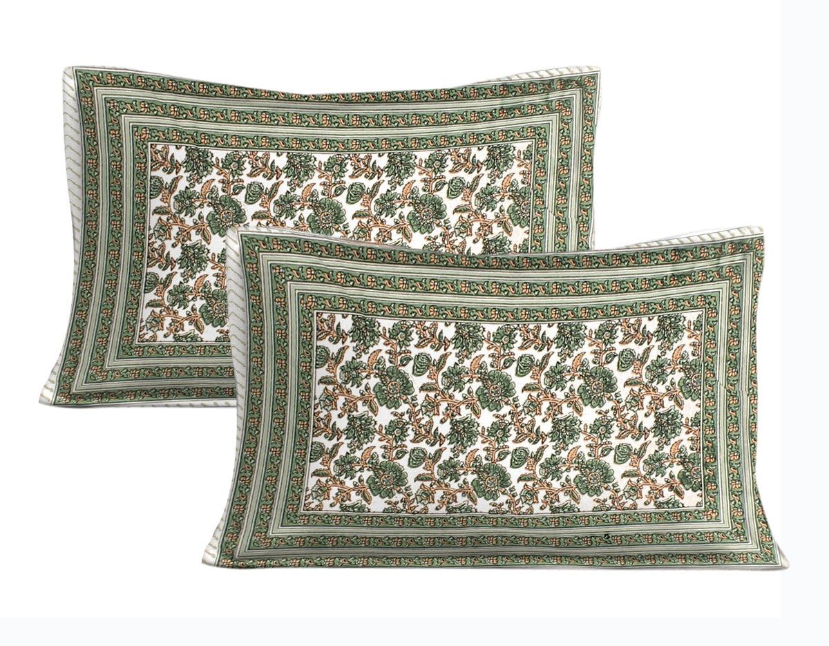 Rudra Bazaar Green 210 TC Cotton Double King Bedsheet With 2 Pillow Covers | Grocsy