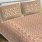Rudra Bazaar Orange 210 TC Cotton Double King Bedsheet With 2 Pillow Covers | Grocsy