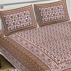 Rudra Bazaar Purple Brown 210 TC Cotton Double King Bedsheet With 2 Pillow Covers | Grocsy
