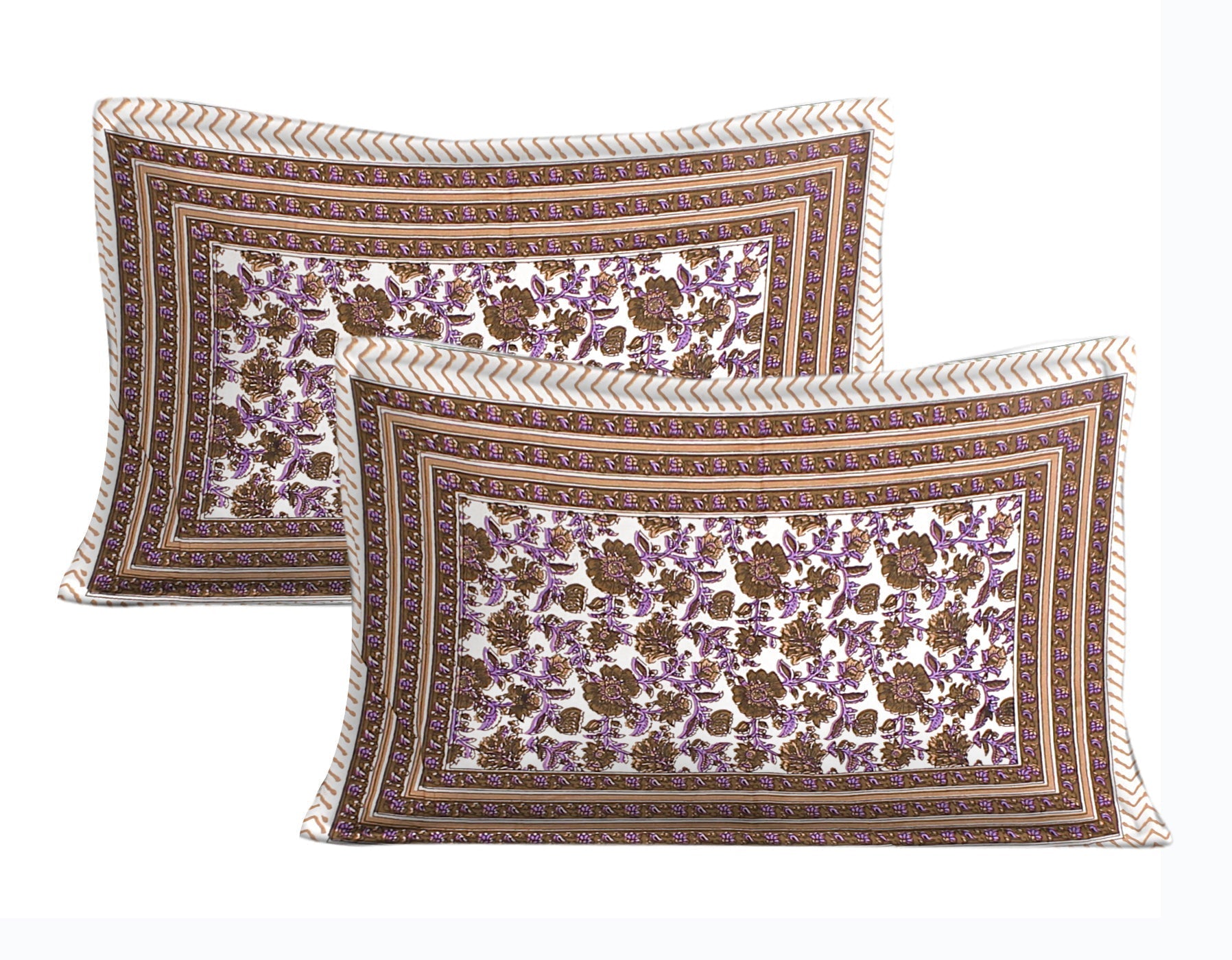 Rudra Bazaar Purple Brown 210 TC Cotton Double King Bedsheet With 2 Pillow Covers | Grocsy