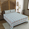 Rudra Bazaar Blue 210 TC Cotton Double King Bedsheet With 2 Pillow Covers | Grocsy
