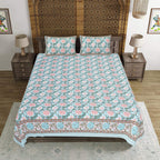 Rudra Bazaar Blue 210 TC Cotton Double King Bedsheet With 2 Pillow Covers | Grocsy
