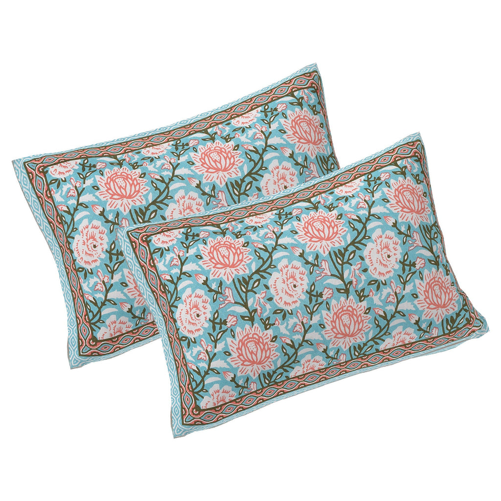 Rudra Bazaar Blue 210 TC Cotton Double King Bedsheet With 2 Pillow Covers | Grocsy