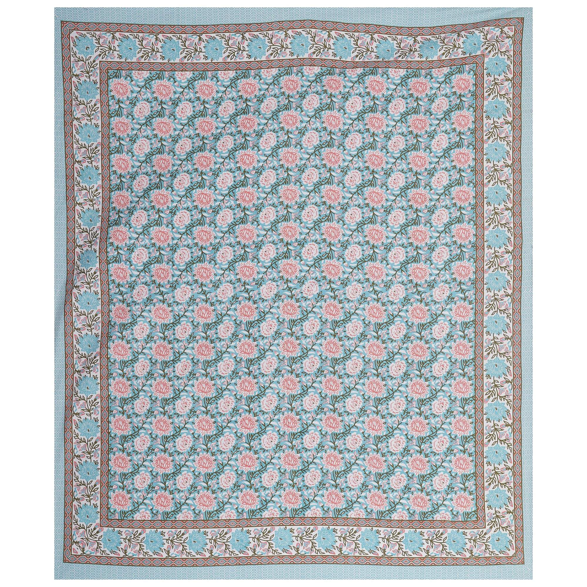 Rudra Bazaar Blue 210 TC Cotton Double King Bedsheet With 2 Pillow Covers | Grocsy