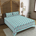 Rudra Bazaar Sea Green 210 TC Cotton Double King Bedsheet With 2 Pillow Covers | Grocsy