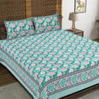 Rudra Bazaar Sea Green 210 TC Cotton Double King Bedsheet With 2 Pillow Covers | Grocsy