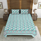 Rudra Bazaar Sea Green 210 TC Cotton Double King Bedsheet With 2 Pillow Covers | Grocsy
