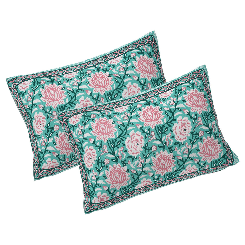 Rudra Bazaar Sea Green 210 TC Cotton Double King Bedsheet With 2 Pillow Covers | Grocsy