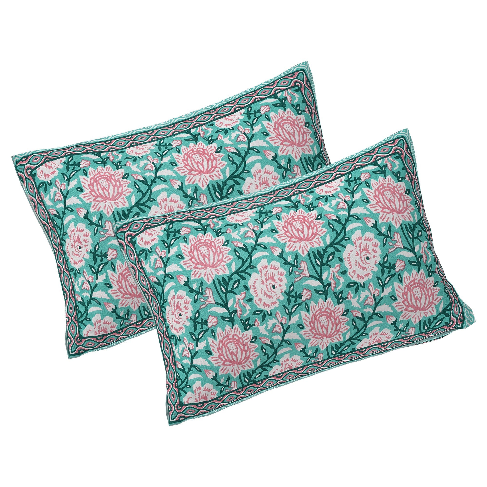 Rudra Bazaar Sea Green 210 TC Cotton Double King Bedsheet With 2 Pillow Covers | Grocsy