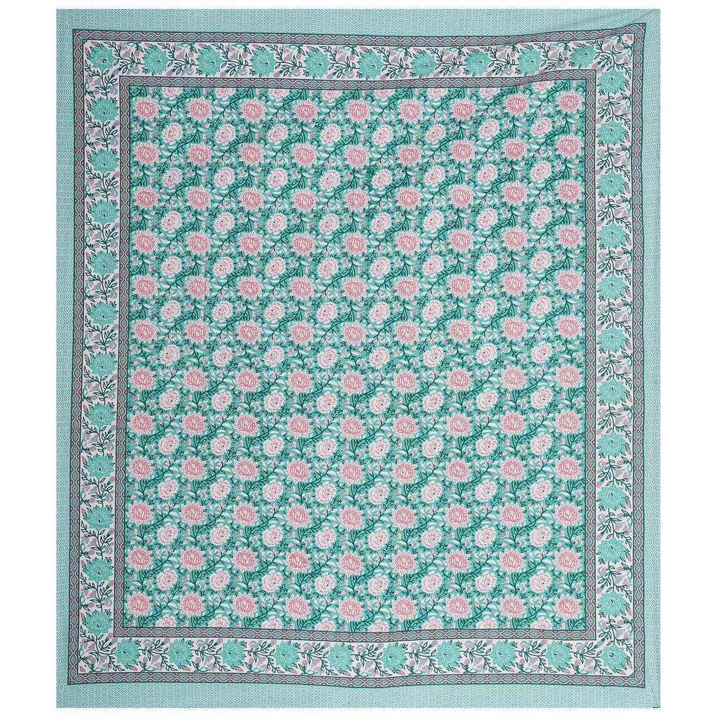 Rudra Bazaar Sea Green 210 TC Cotton Double King Bedsheet With 2 Pillow Covers | Grocsy