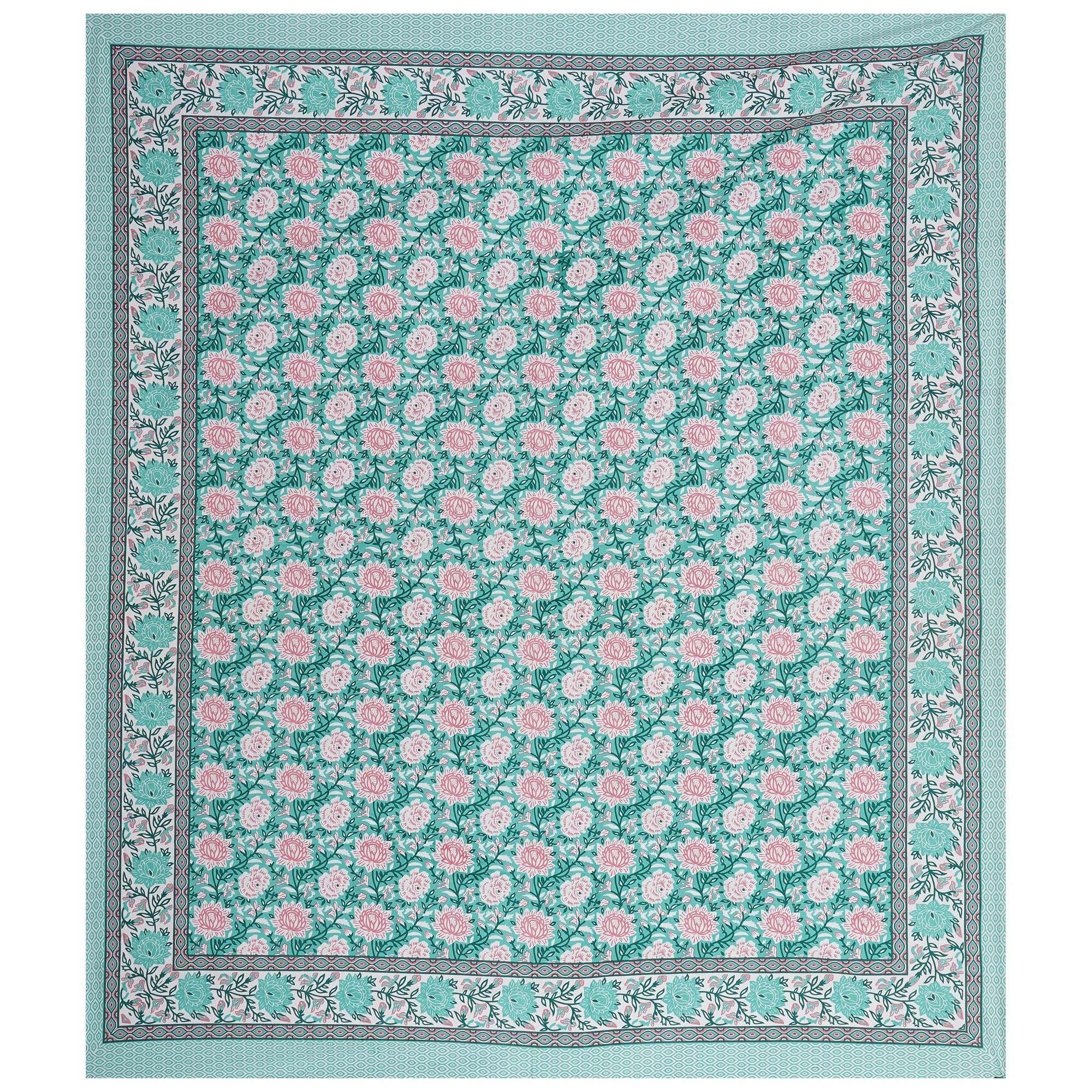 Rudra Bazaar Sea Green 210 TC Cotton Double King Bedsheet With 2 Pillow Covers | Grocsy