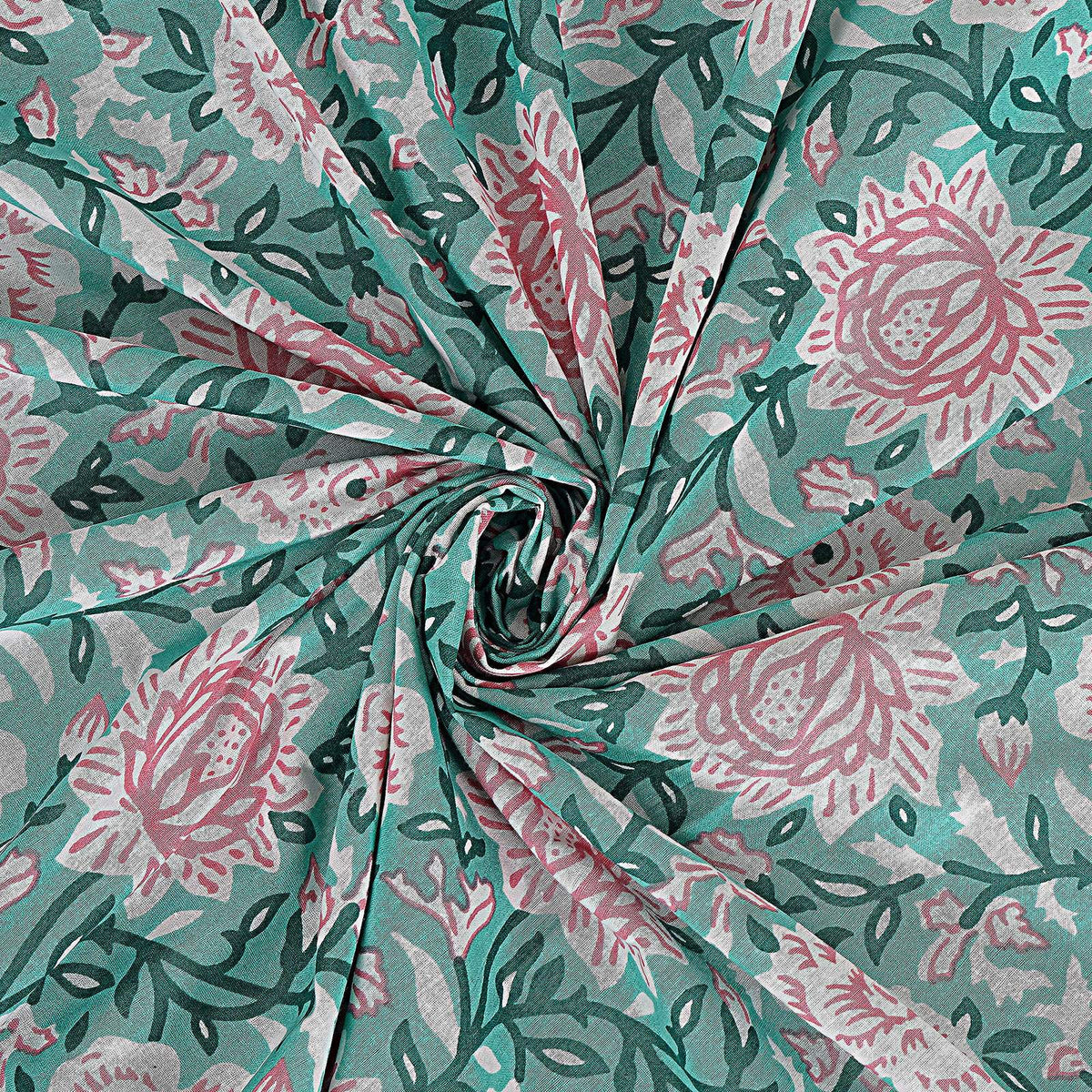 Rudra Bazaar Sea Green 210 TC Cotton Double King Bedsheet With 2 Pillow Covers | Grocsy