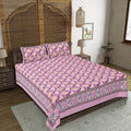Rudra Bazaar Pink 210 TC Cotton Double King Bedsheet With 2 Pillow Covers | Grocsy