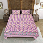 Rudra Bazaar Pink 210 TC Cotton Double King Bedsheet With 2 Pillow Covers | Grocsy