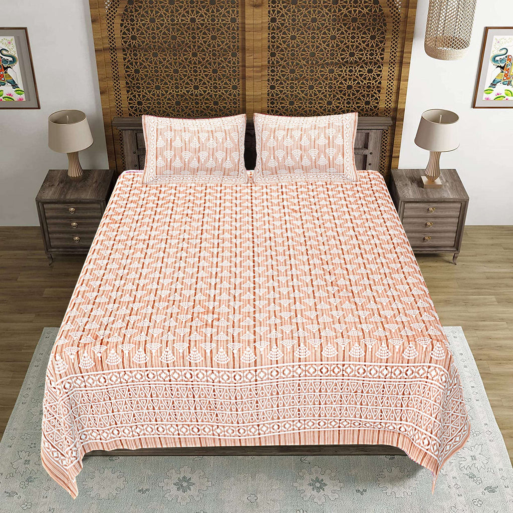 Rudra Bazaar Brown 210 TC Cotton Double King Bedsheet With 2 Pillow Covers | Grocsy