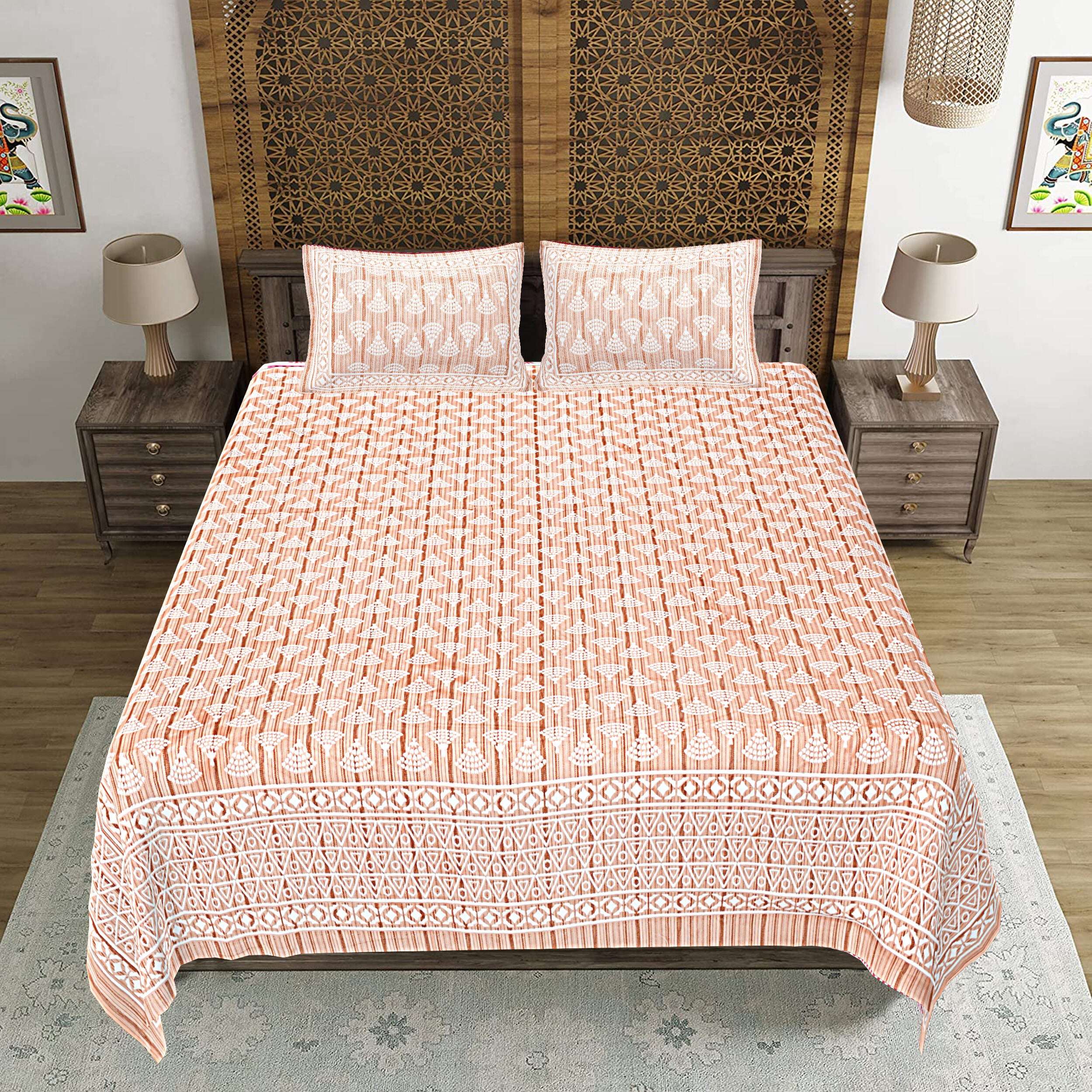 Rudra Bazaar Brown 210 TC Cotton Double King Bedsheet With 2 Pillow Covers | Grocsy