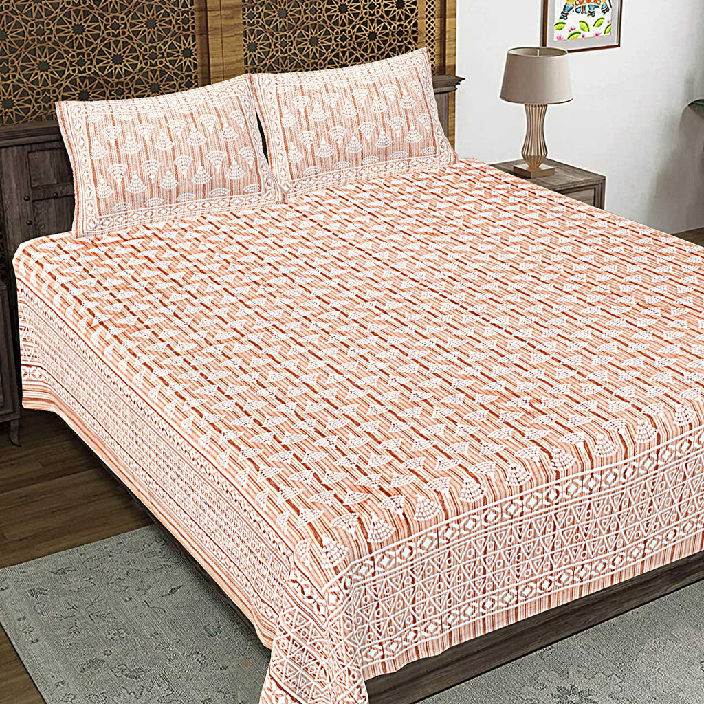 Rudra Bazaar Brown 210 TC Cotton Double King Bedsheet With 2 Pillow Covers | Grocsy
