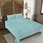 Rudra Bazaar Sea Green 210 TC Cotton Double King Bedsheet With 2 Pillow Covers | Grocsy