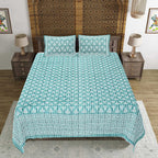 Rudra Bazaar Sea Green 210 TC Cotton Double King Bedsheet With 2 Pillow Covers | Grocsy