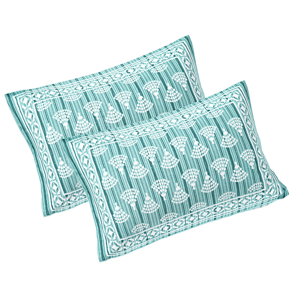Rudra Bazaar Sea Green 210 TC Cotton Double King Bedsheet With 2 Pillow Covers | Grocsy