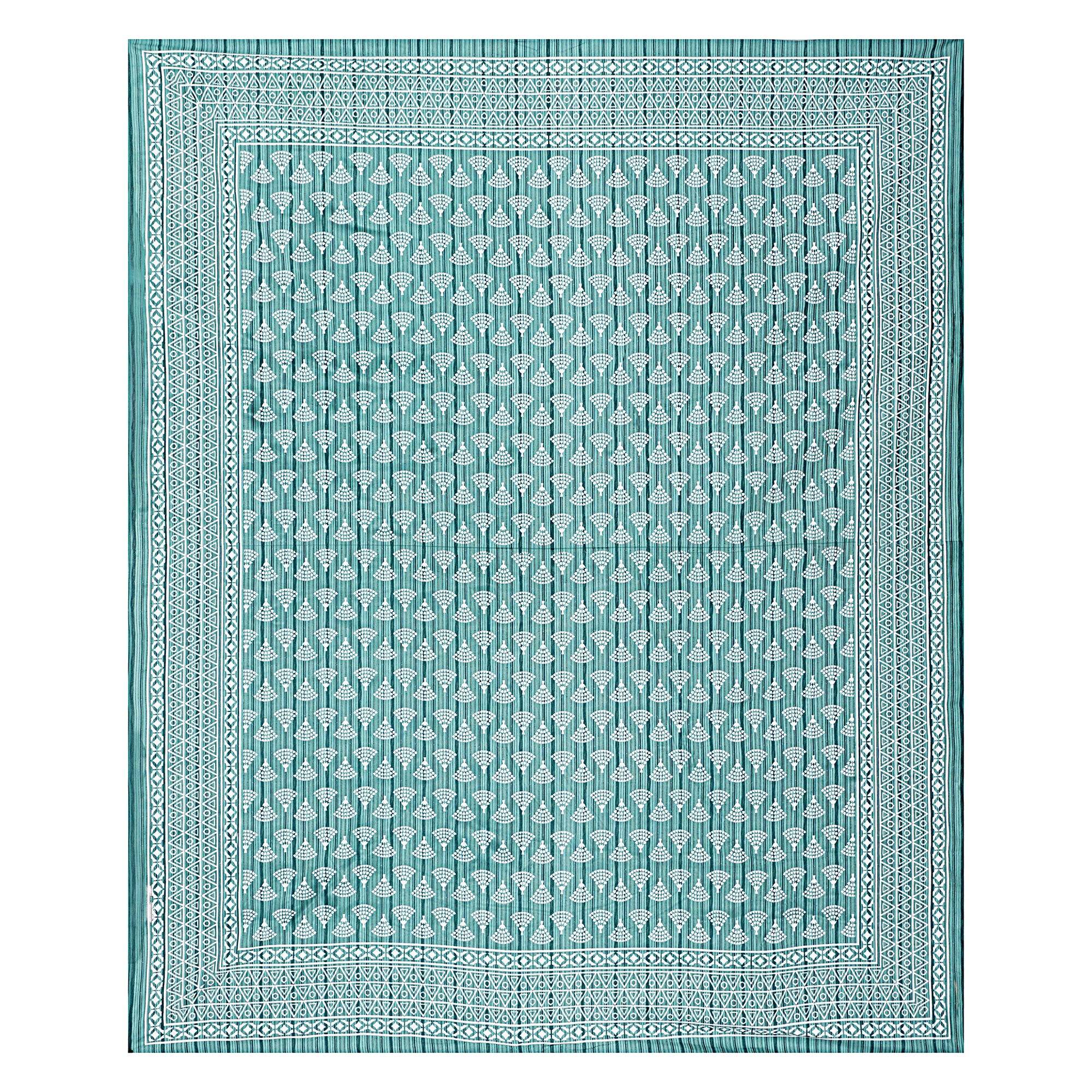 Rudra Bazaar Sea Green 210 TC Cotton Double King Bedsheet With 2 Pillow Covers | Grocsy