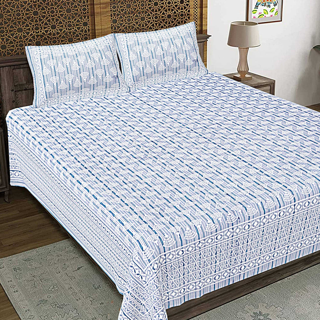 Rudra Bazaar Grey 210 TC Cotton Double King Bedsheet With 2 Pillow Covers | Grocsy