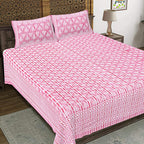 Rudra Bazaar Pink 210 TC Cotton Double King Bedsheet With 2 Pillow Covers | Grocsy
