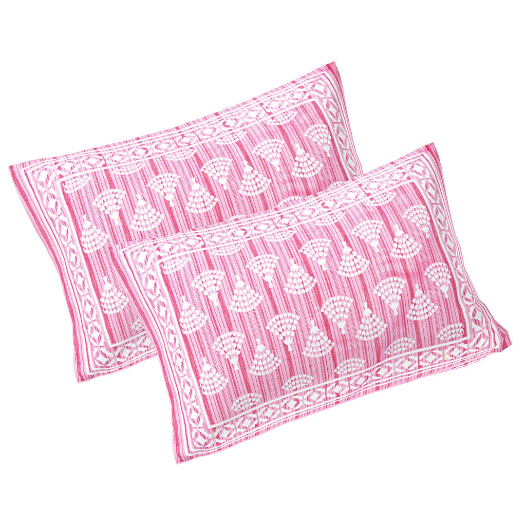 Rudra Bazaar Pink 210 TC Cotton Double King Bedsheet With 2 Pillow Covers | Grocsy