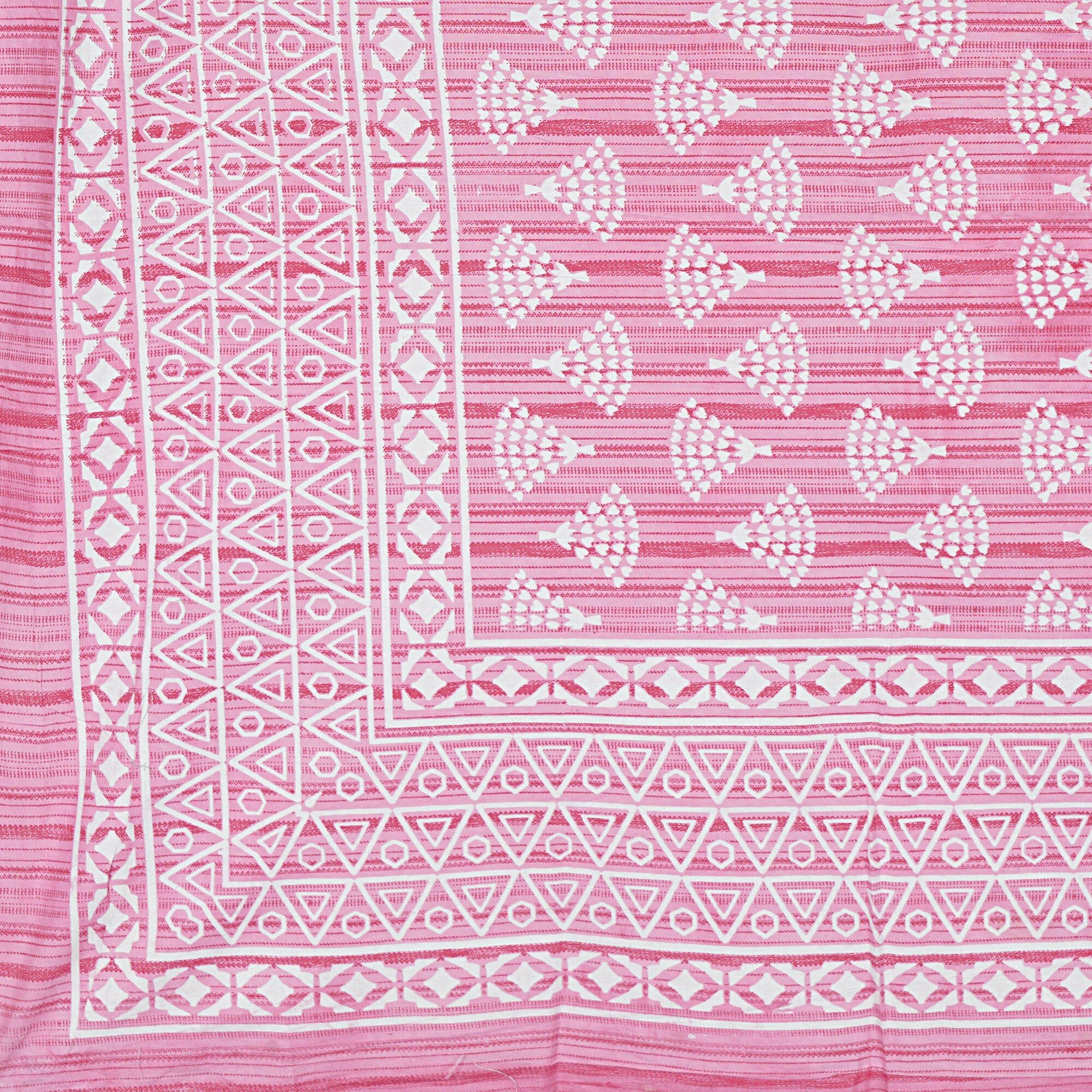 Rudra Bazaar Pink 210 TC Cotton Double King Bedsheet With 2 Pillow Covers | Grocsy