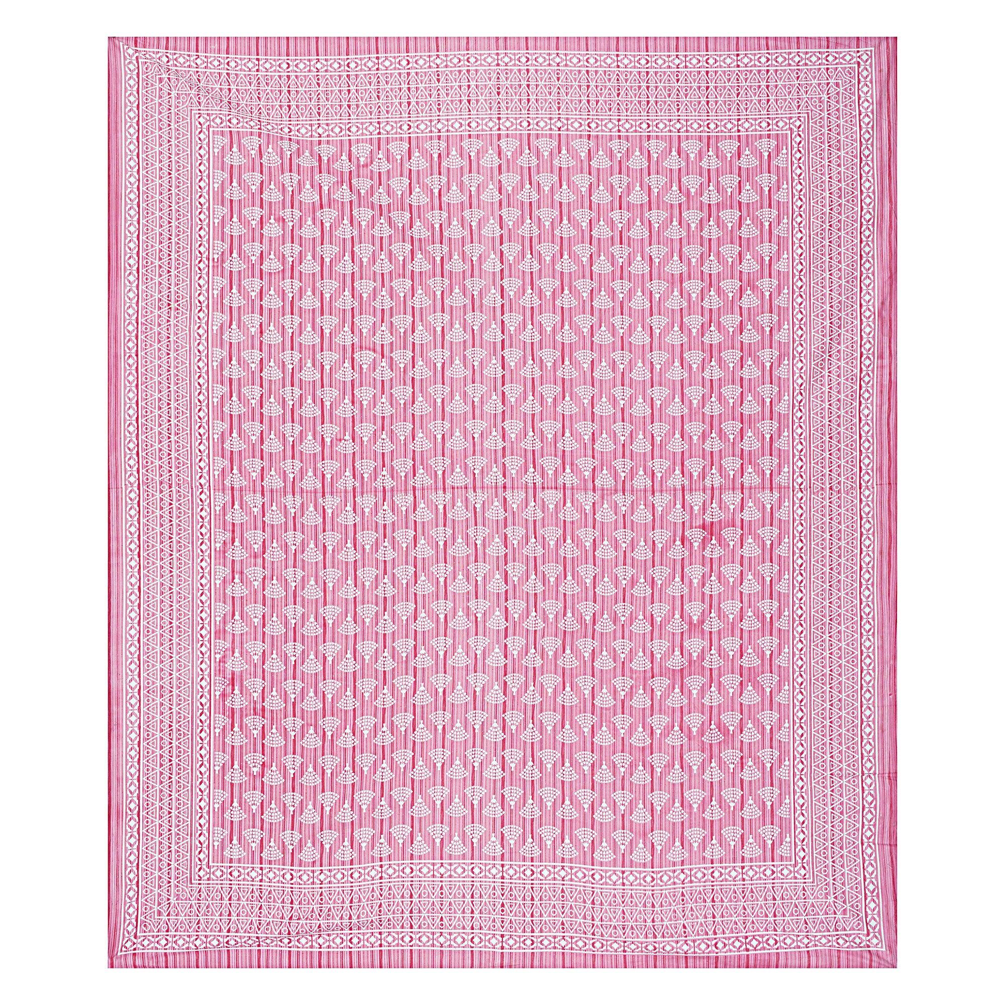 Rudra Bazaar Pink 210 TC Cotton Double King Bedsheet With 2 Pillow Covers | Grocsy