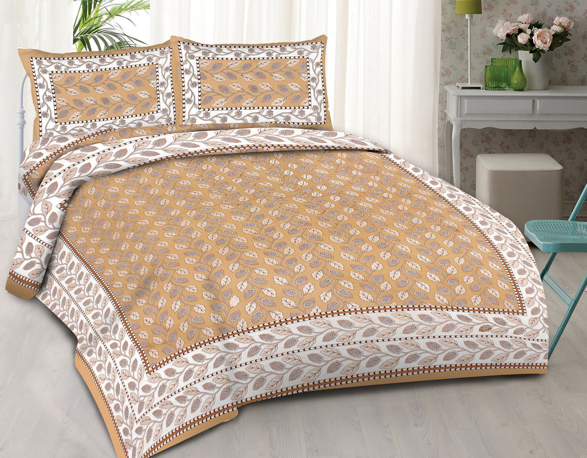 Rudra Bazaar Brown 210 TC Cotton Double King Bedsheet With 2 Pillow Covers | Grocsy