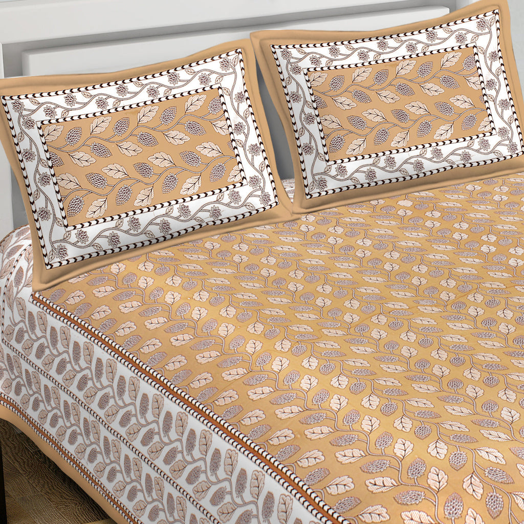 Rudra Bazaar Brown 210 TC Cotton Double King Bedsheet With 2 Pillow Covers | Grocsy