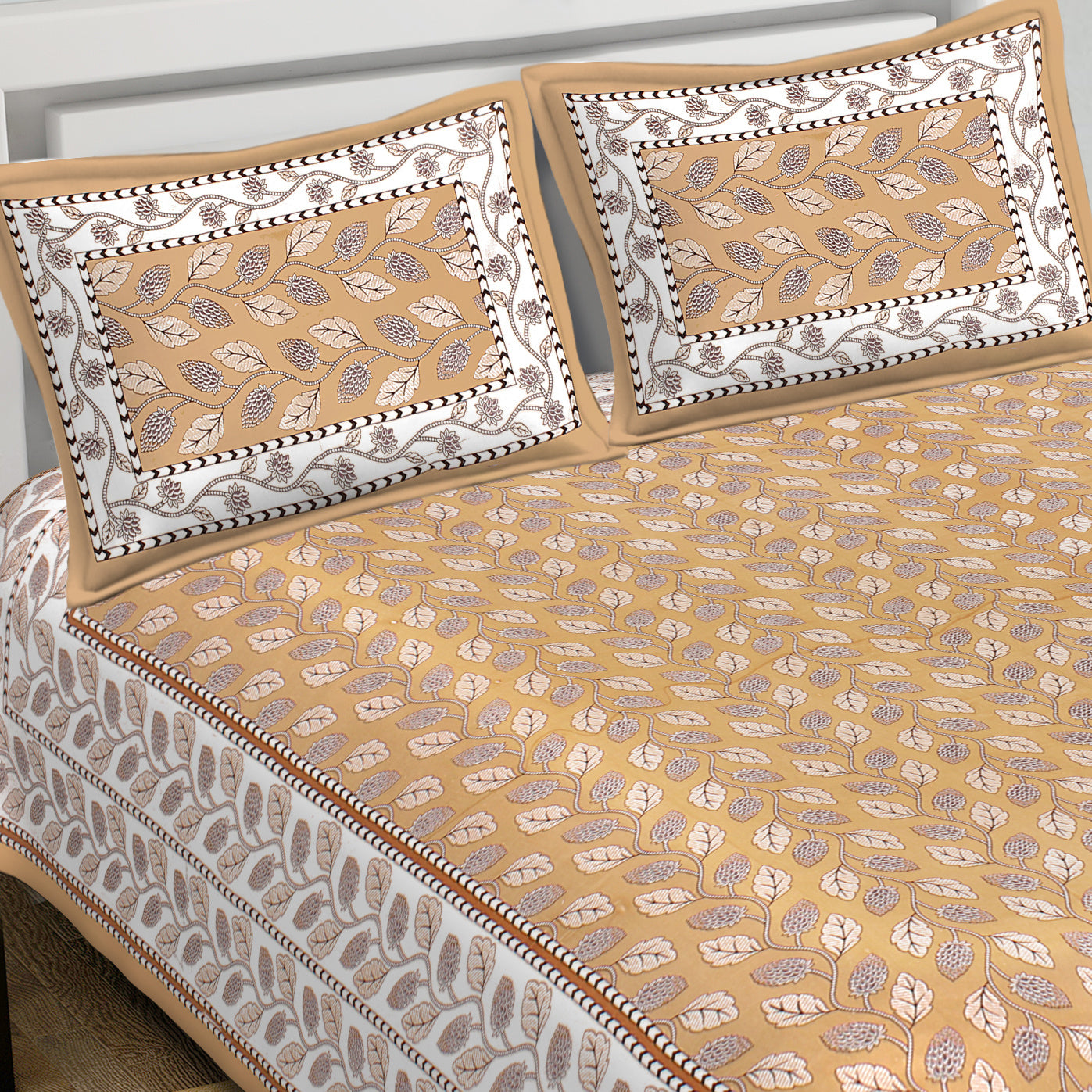 Rudra Bazaar Brown 210 TC Cotton Double King Bedsheet With 2 Pillow Covers | Grocsy